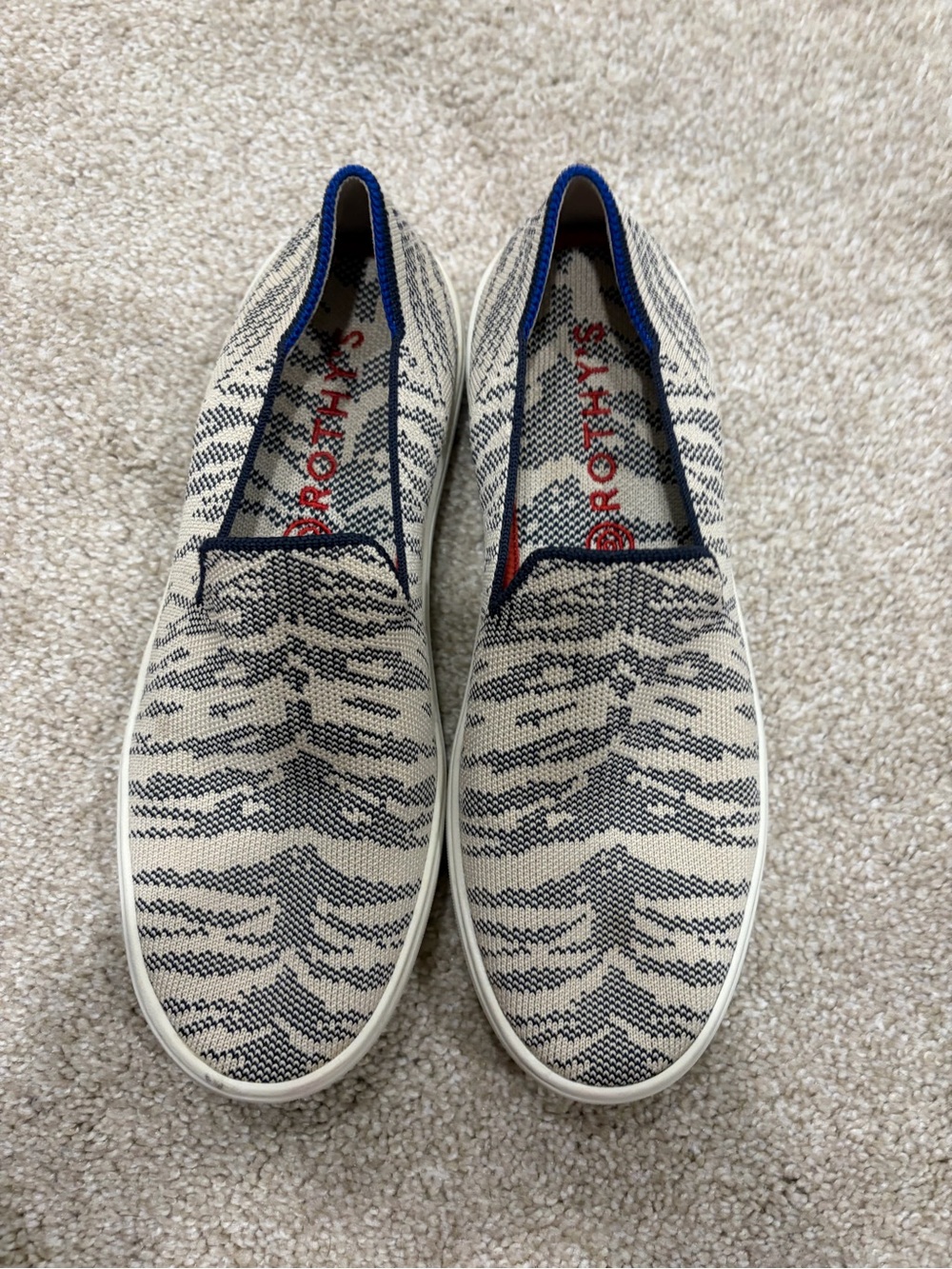 Rothy's Slip-On Loafers in Cream, Black & Blue Trim